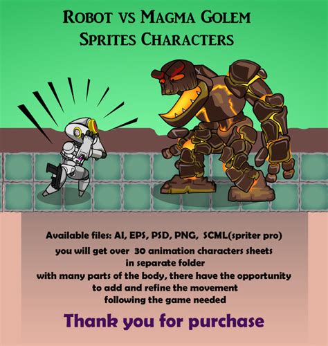 Robot vs Magma Golem | GameDev Market