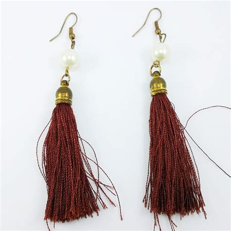 Handmade Earring Silky Tassels Dark Brown By Mysimplefabric