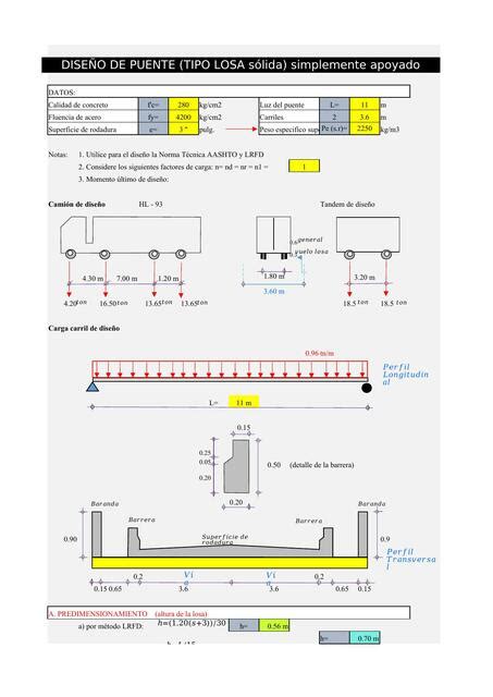 Hoja de calculo para Diseño de puente tipo losa Plantillas de Excel