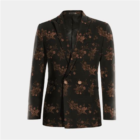 Black Floral Jacquard Double Breasted Jacket