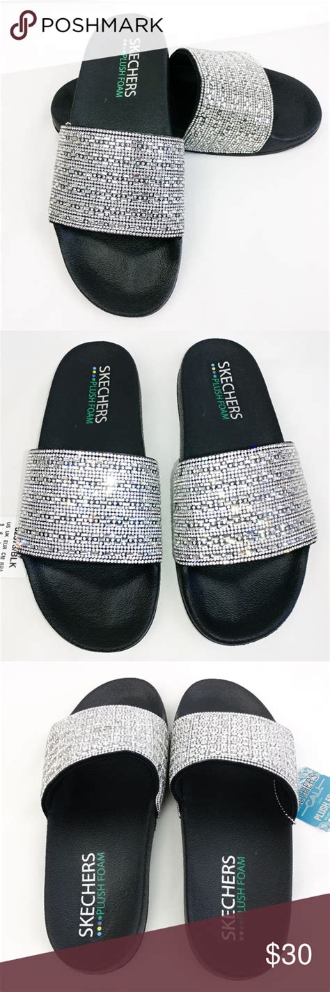 Skechers Rhinestone Bling Comfort Slides Sz 9 Skechers Rhinestone