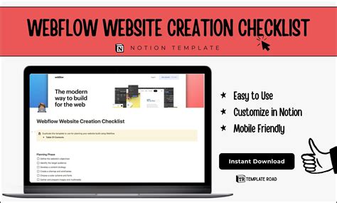 Notion Webflow Website Creation Checklist Template Template Road