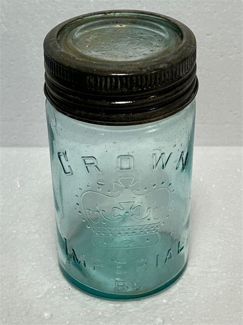Vintage Crown Green Round Imperial Pint Mason Jar with Lid. Canada