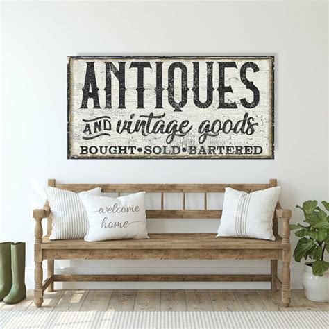 Antiques And Vintage Goods Sign, Modern Farmhouse Decor, Vintage Gifts, Vintage Signs, Old Time ...