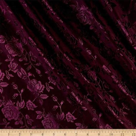 Burgundy Flower Brocade Jacquard Satin Fabric Sold By The Etsy