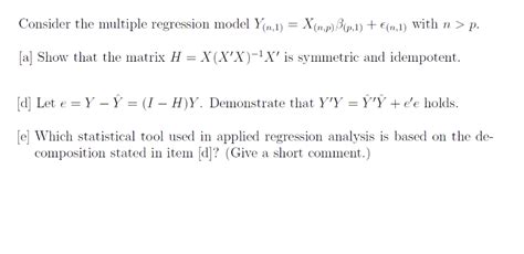 Solved Consider The Multiple Regression Model Y N 1 X Mp Chegg