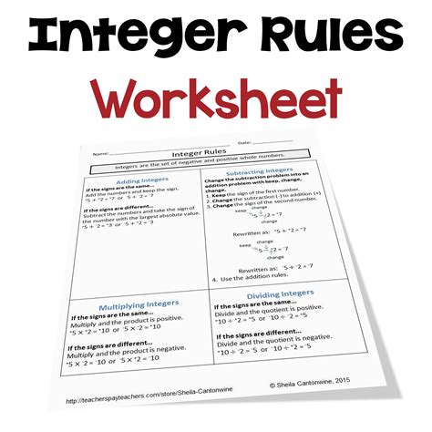 Integer Rules Worksheet - Etsy Ireland - Worksheets Library