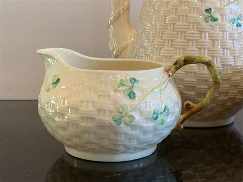 Belleek Shamrock Basket Weave Coffee Pot Sugar Bowl Creamer Etsy