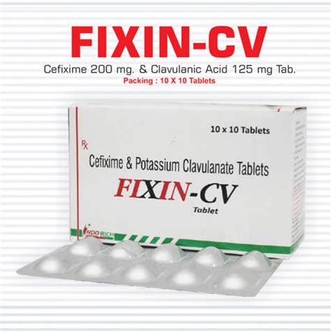 Fixin CV Cefixime 200 Mg Clavulanic Acid 125 Mg Tab Pharma Drugs