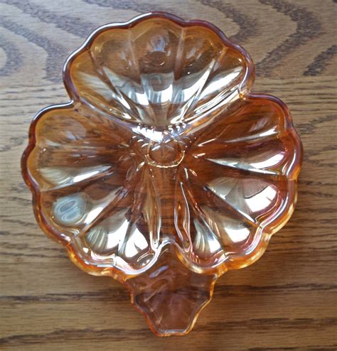 Vintage Jeannette Marigold Carnival Glass 3 Leaf Clover Dish Etsy Carnival Glass Vintage