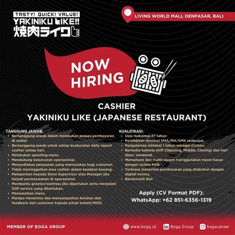 Lowongan Cashier Di Yakiniku Like Living World Denpasar Bali Lowongan