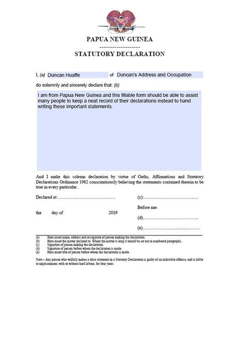 Statutory Declaration Form Best Wholesale