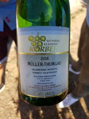 Weinbau Klemens Körber Müller Thurgau Kabinett Halbtrocken Vivino US