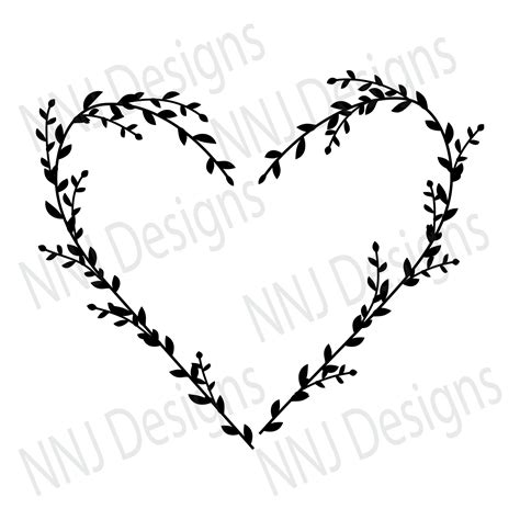 Floral Heart Wreath Svg Monogram Frame Leaves Silhouette Etsy