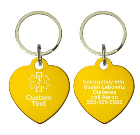 Custom Medical Id Key Chain Heart Two Pack Emidct22