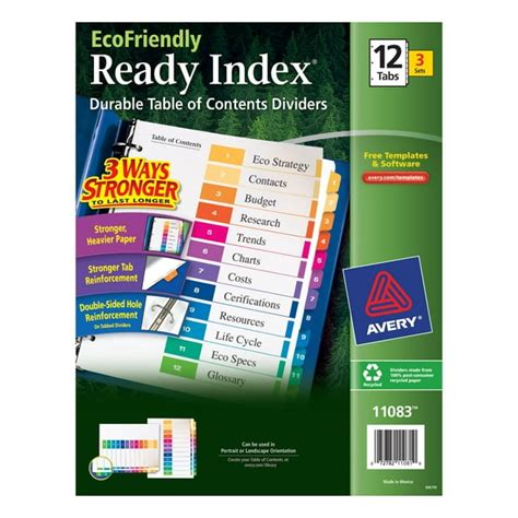 Avery Ready Index Eco Friendly 12 Tab Binder Dividers Customizable