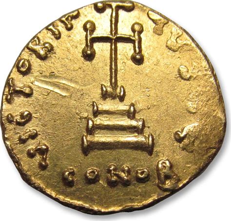 BYZANTINE EMPIRE AV Gold Solidus 698 705 A D Tiberius III Apsimar