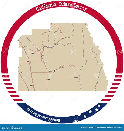 Map of Tulare County in California, USA Stock Vector - Illustration of ...