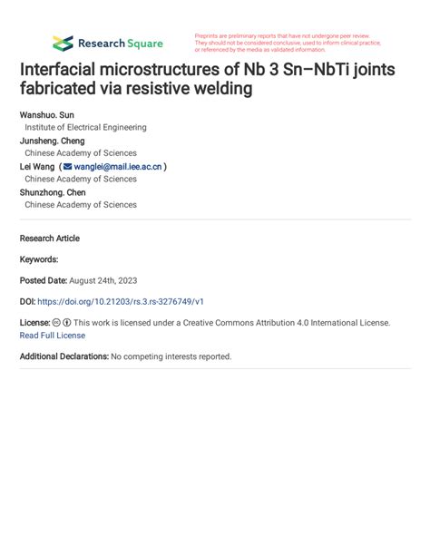 PDF Interfacial Microstructures Of Nb 3 SnNbTi Joints Fabricated Via