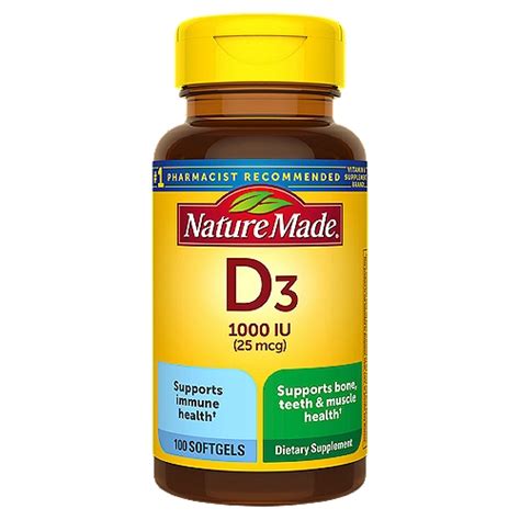 Nature Made Vitamin D3 1000 Iu 25 Mcg Softgels 100 Count Shoprite