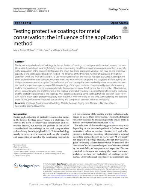 Pdf Testing Protective Coatings For Metal Conservation The Influence