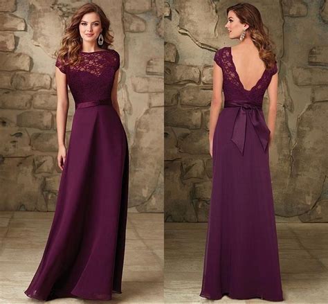 Maroon Bateau Cap Sleeves Bridesmaids Gowns Backless Floor Length Long