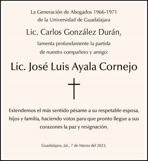 Jos Luis Ayala Cornejo Obituario Esquela