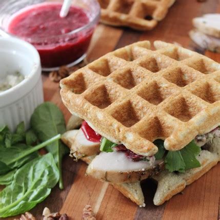 Leftover turkey cranberry jam broccoli waffle sandwich