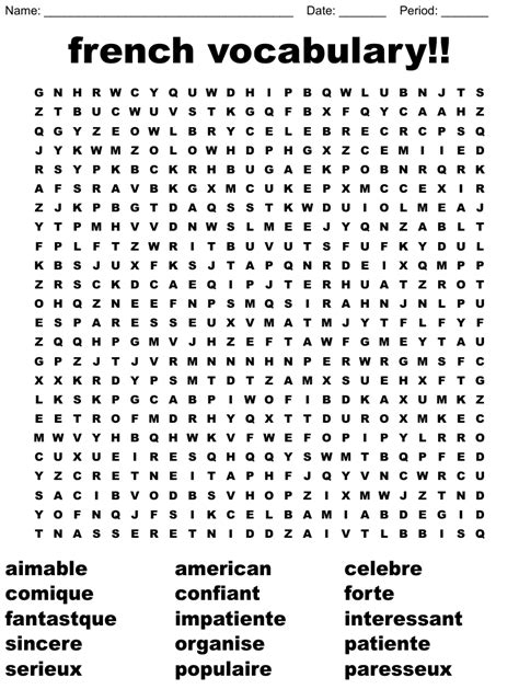 French Vocabulary Word Search WordMint