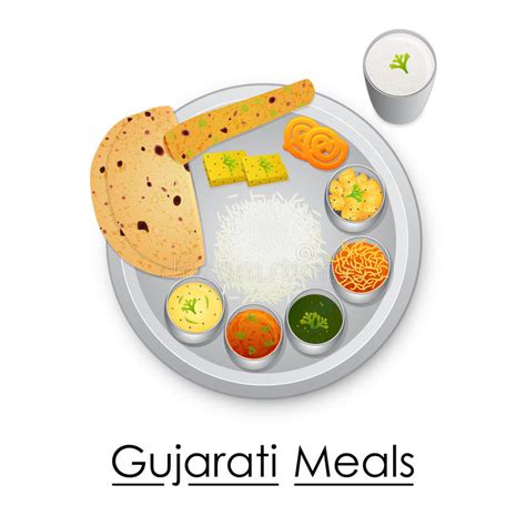 Placa Por Completo De La Comida Deliciosa De Gujrati Ilustración del