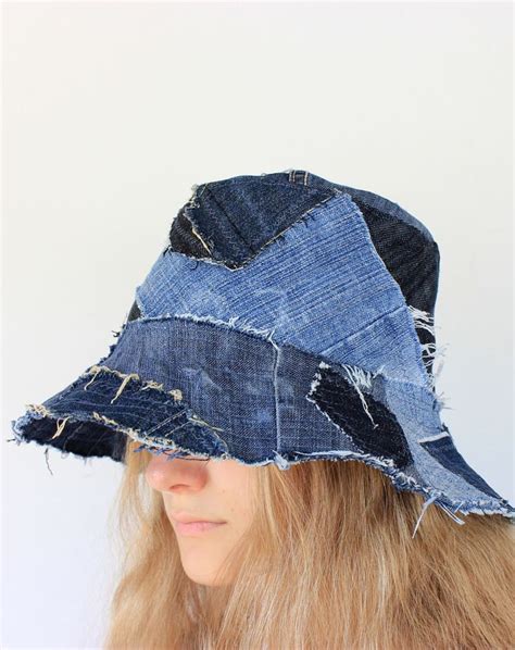 Patchwork Distressed Ripped Denim Jeans Hat Zinanatko Design Check