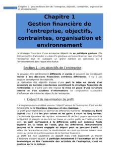 Chapitre Gestion Financi Re De Lentreprise Objectifs