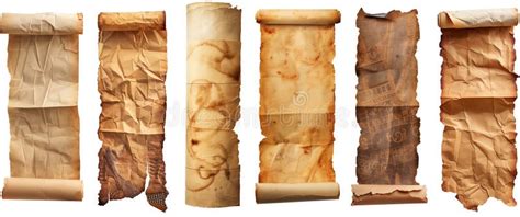 Set Of Vintage Ancient Scroll Paper Textures Isolated In White