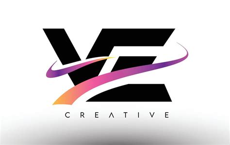 VE Logo Letter Design Icon VE Letters With Colorful Creative Swoosh