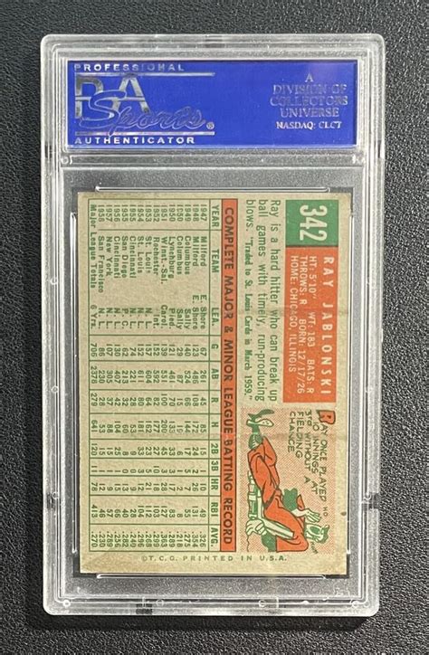 1959 Topps 342 Ray Jablonsky Psa 6 Ex Mt San Francisco Giants Centered