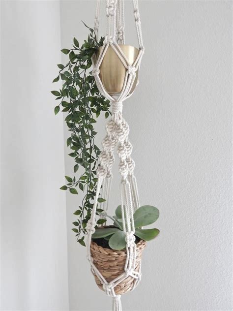 Double Macrame Plant Hanger Hanging Planter Vertical Garden Indoor