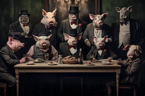 Premium Photo | Porcine aristocracy symbolic image of pigs dressed as ...