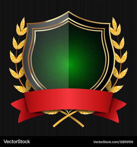 Golden Shield With Laurel Wreath And Red Ribbon Vector Image