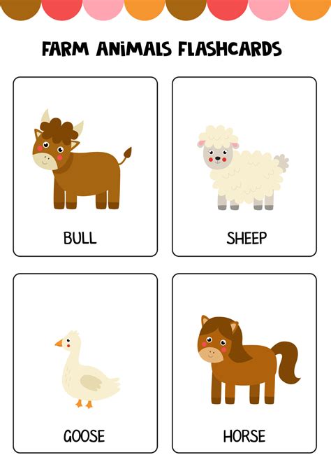 Cute cartoon farm animals with names. Flashcards for children. 9282191 ...