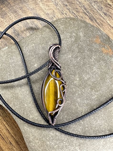 Tigers Eye Wire Wrapped Pendant Marquis Tigers Eye Pendant Grounding