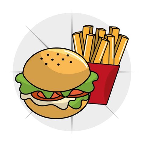 Hamburguesa Con Papas Fritas Icono Vector Premium