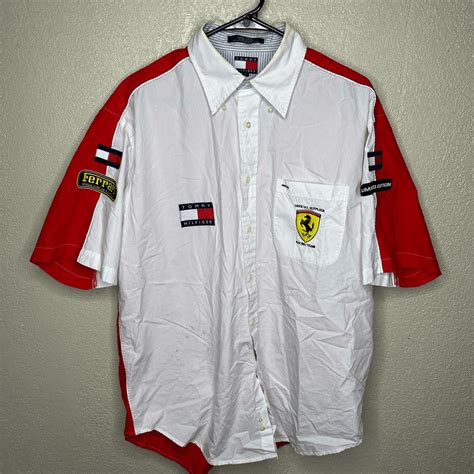 Y2K Tommy Hilfiger Ferrari Flag Logo Racing Shirt Men… - Gem