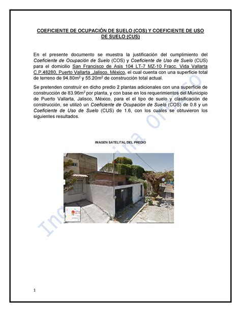 Ejemplo de calculo de COS y CUS para casa Habitación COEFICIENTE DE