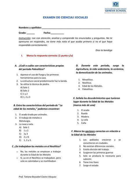 Examen De Ciencias Sociales Tatiana Castro Vasquez Udocz