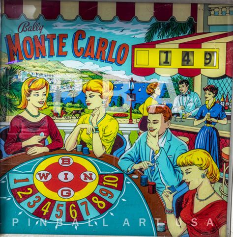 Monte Carlo 1964 Bally Backglass Pinball Art USA