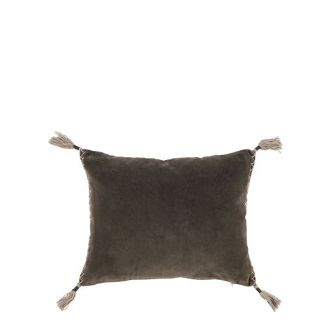 Housse De Coussin MATTEO En Velours De Coton Et Lin Gris Charbon 30