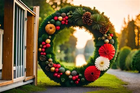 Premium Photo | Christmas wreath on the grass