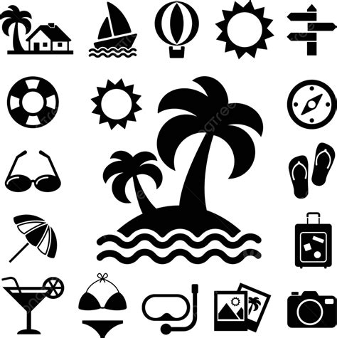 Travel And Vacation Icons Set Vacation Bikini Boat Vector Vacation