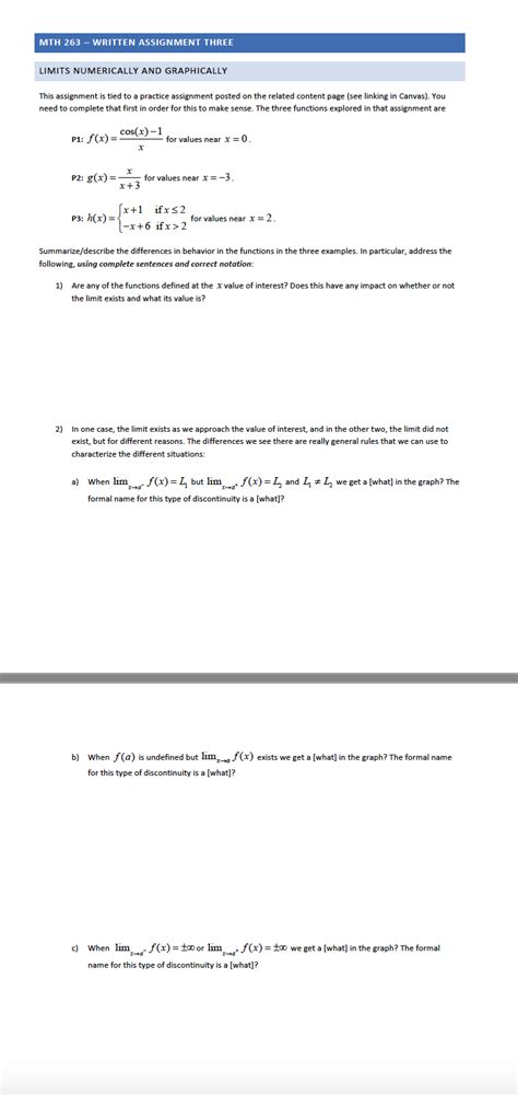 Solved Mth Written Assignment Three Limits Numerically Chegg