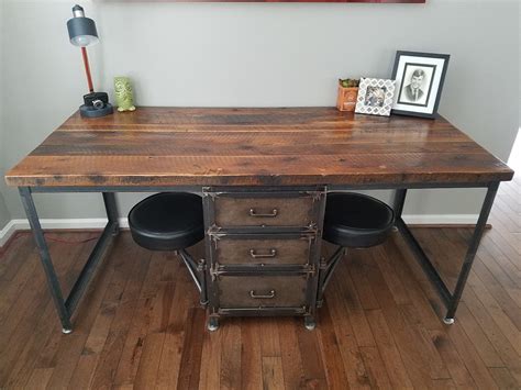 Wood Desk With Drawers, Industrial Desk, Home Office Desk, Antique ...